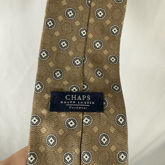Chaps Ralph Lauren Tie Men's 57" Gold 100% Silk 4" Wide Office Work - Picture 2 of 6